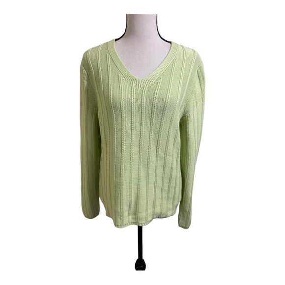 Brooks brothers womens heavy knit V-neck long sleeve sweater light green Large - Picture 10 of 11